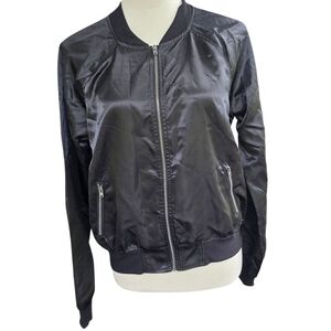 Material Girl Shiny Black Bomber Full Zip  Jacket Size L NWT